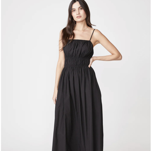 Stateside Ramona Black Poplin Cotton Tiered Smocked Maxi Dress Sundress S NWT - Picture 3 of 10